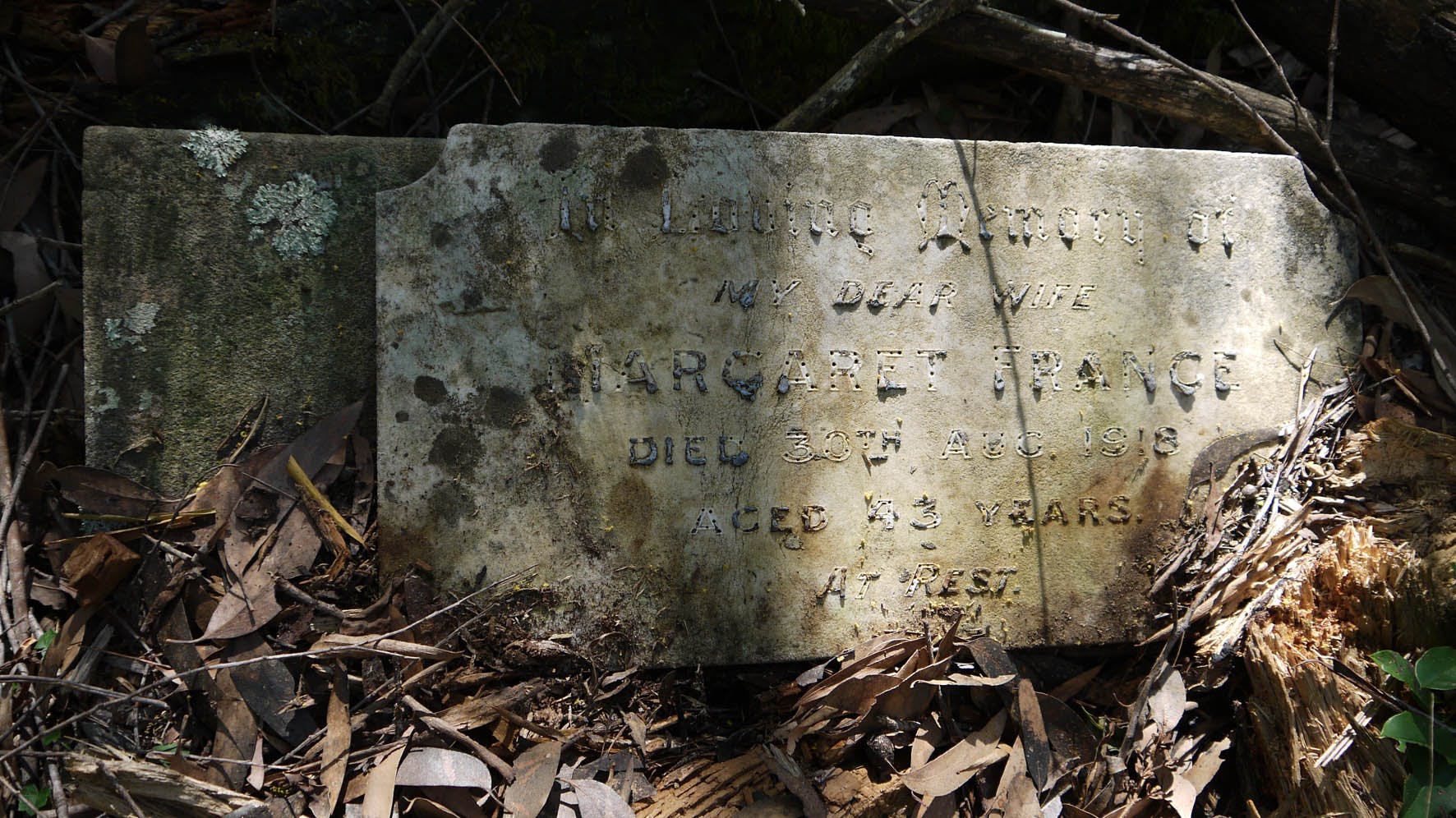 Lettering on many headstones has worn away or melted in bushfires