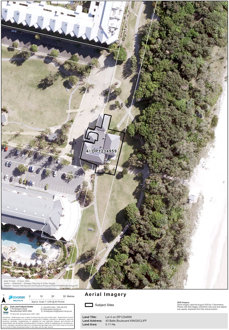 Aerial image and outline of Salt SLSC