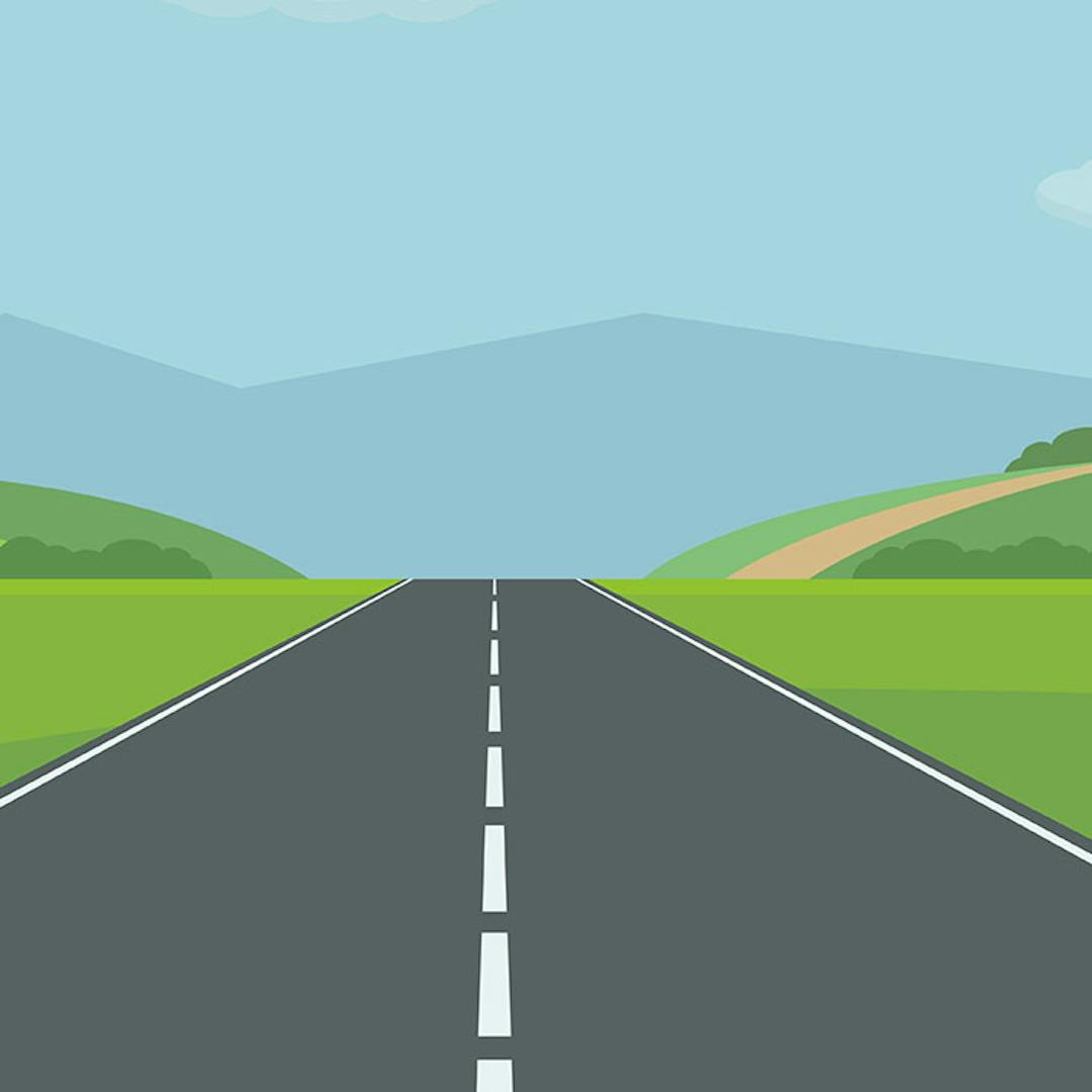 an illustration of a road with hills