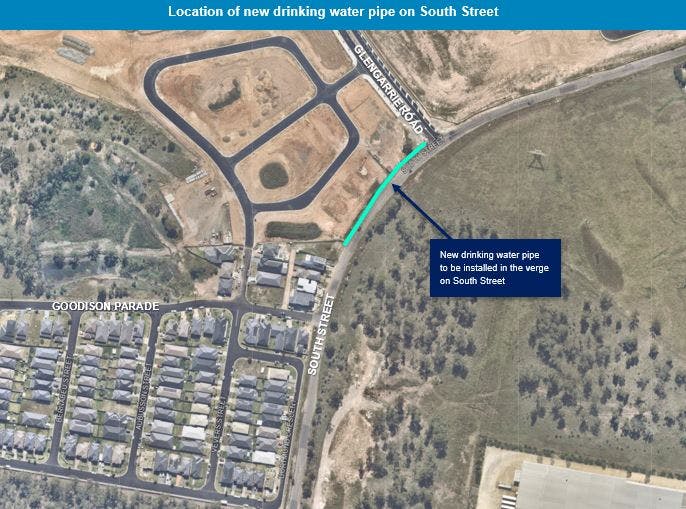Map showing new drinking water pipe on South St Marsden Park.JPG