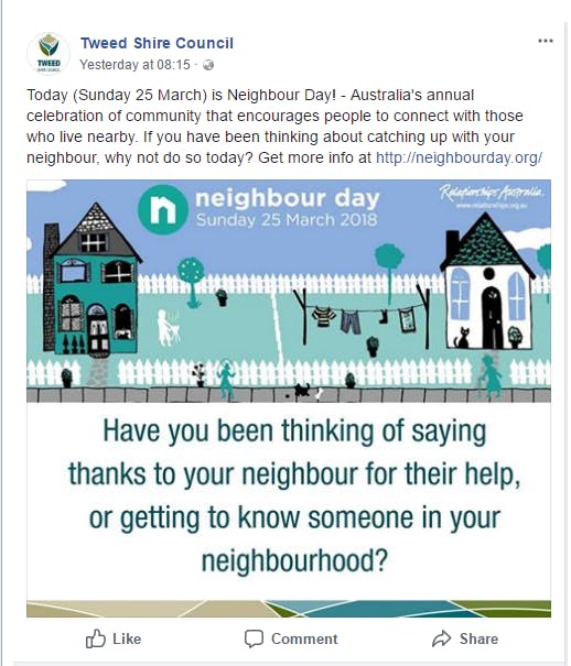 Neighbour day FB post
