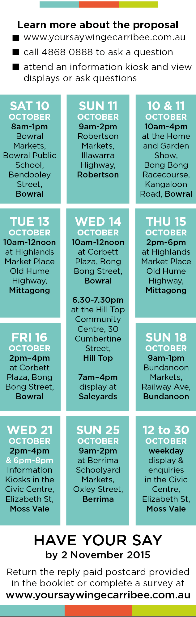 Calendar of Info Kiosk locations