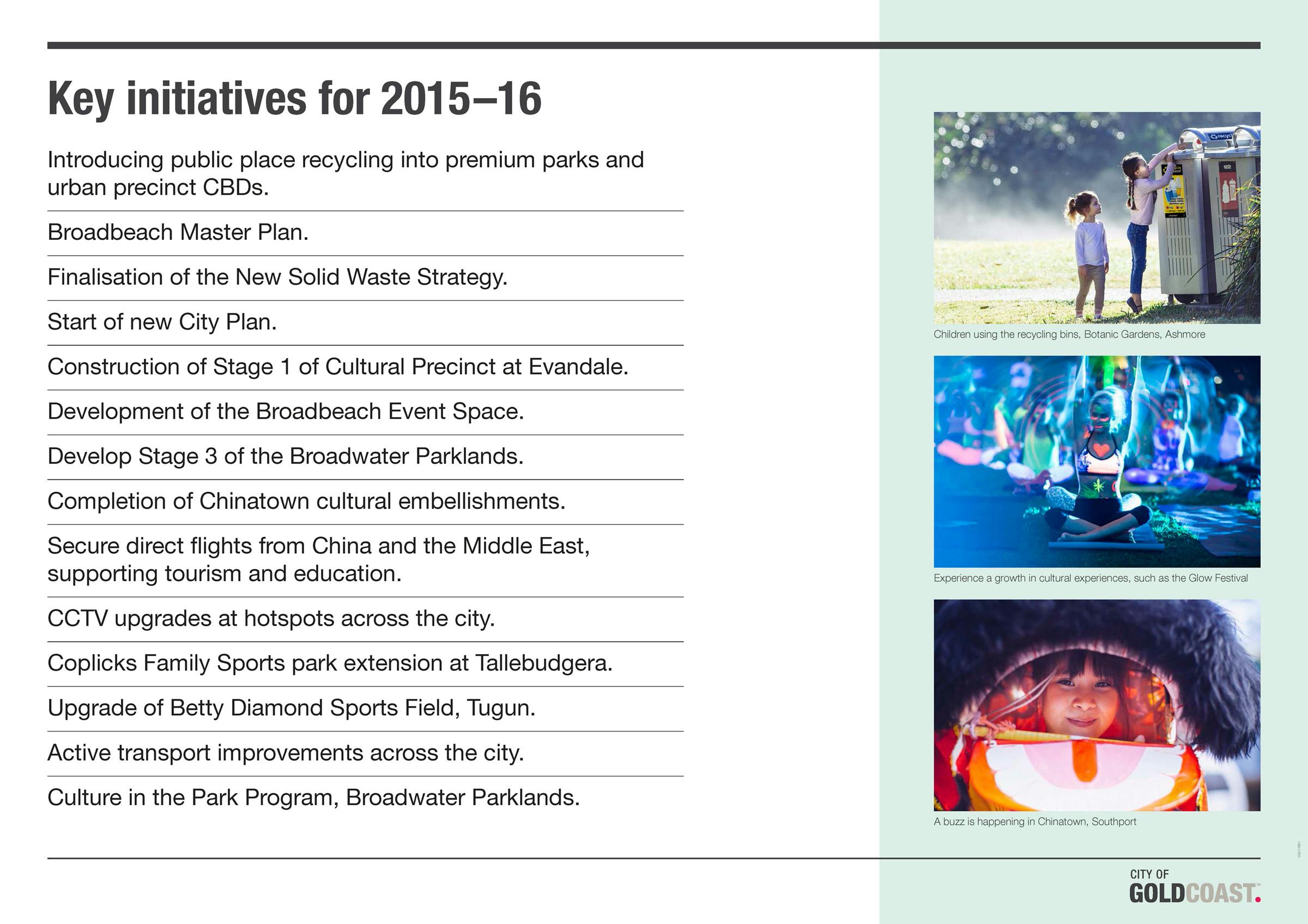 Key initiatives for 2015-16