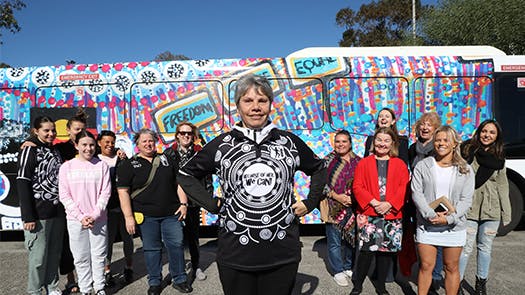 STA bus wrapped in 2018 NAIDOC Week poster artwork