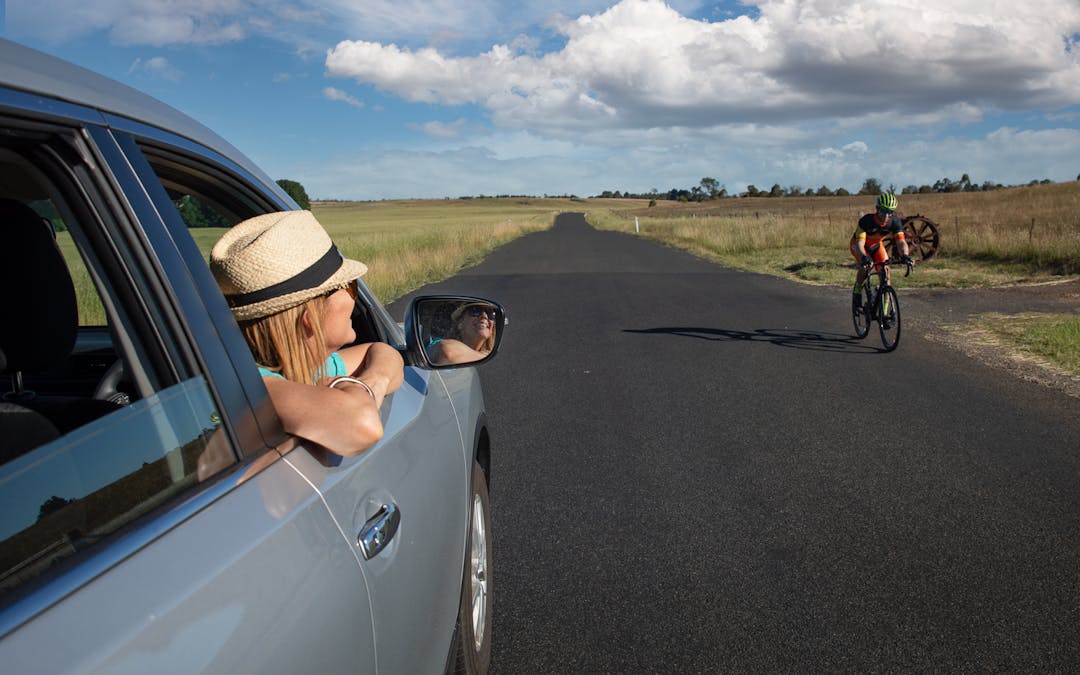 Armidale backroad - driver watching cyclist