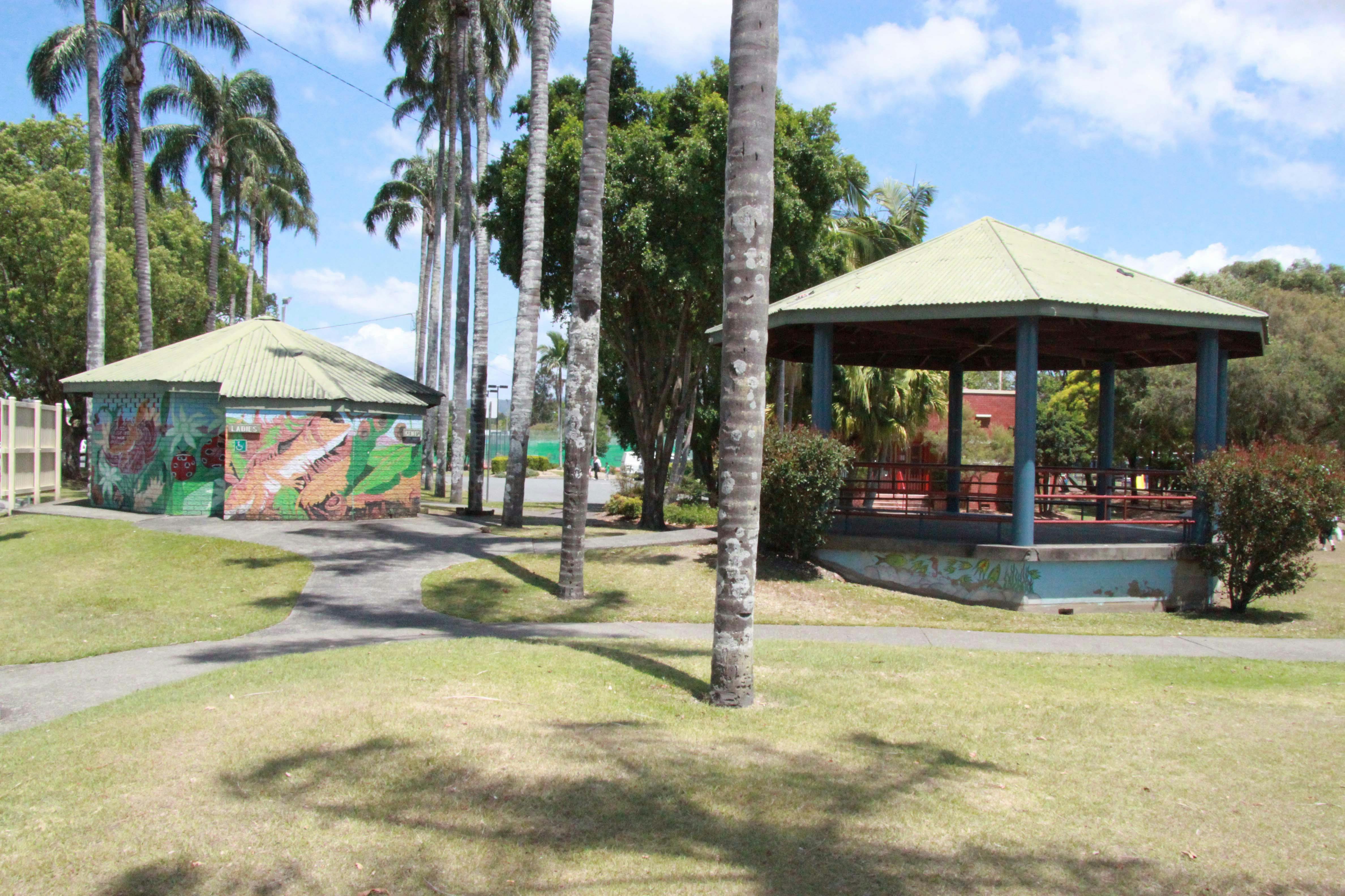 The existing public toilet block (left) and bandstand are proposed for possible removal as part of the upgrade