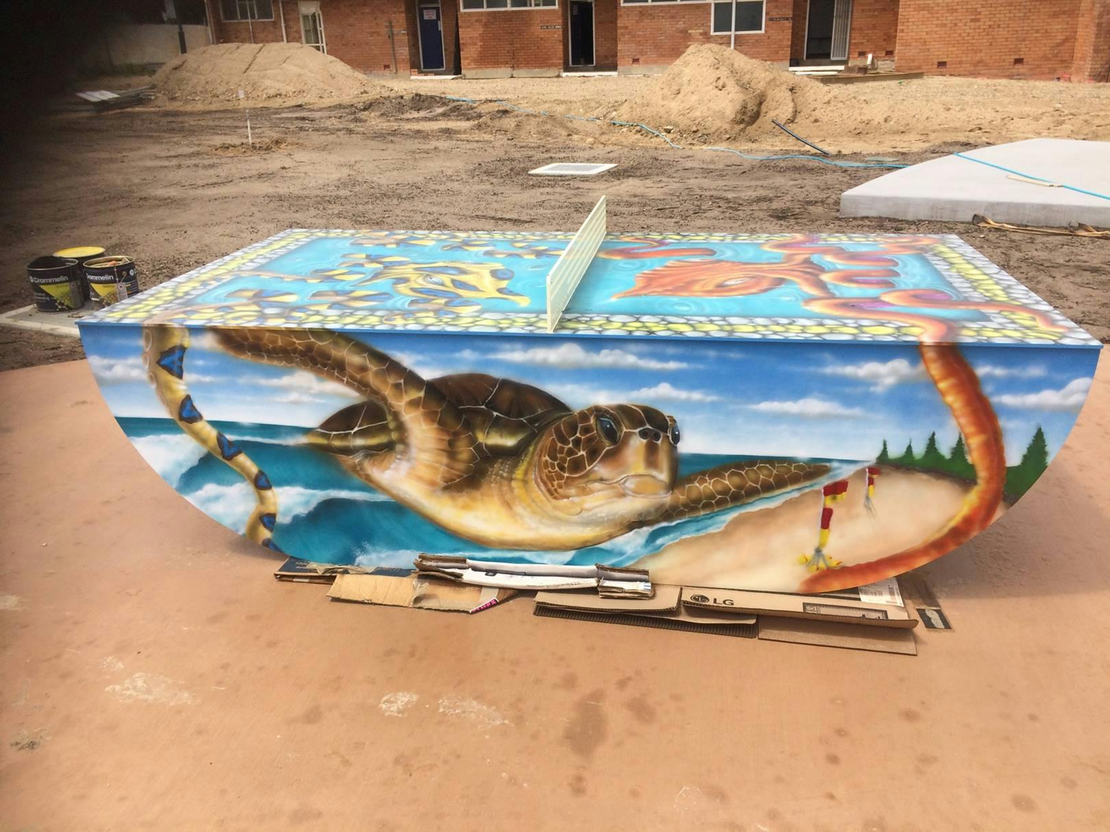 A new table tennis table in the central park features an amazing mural by Tweed artist Tony Lawrence.