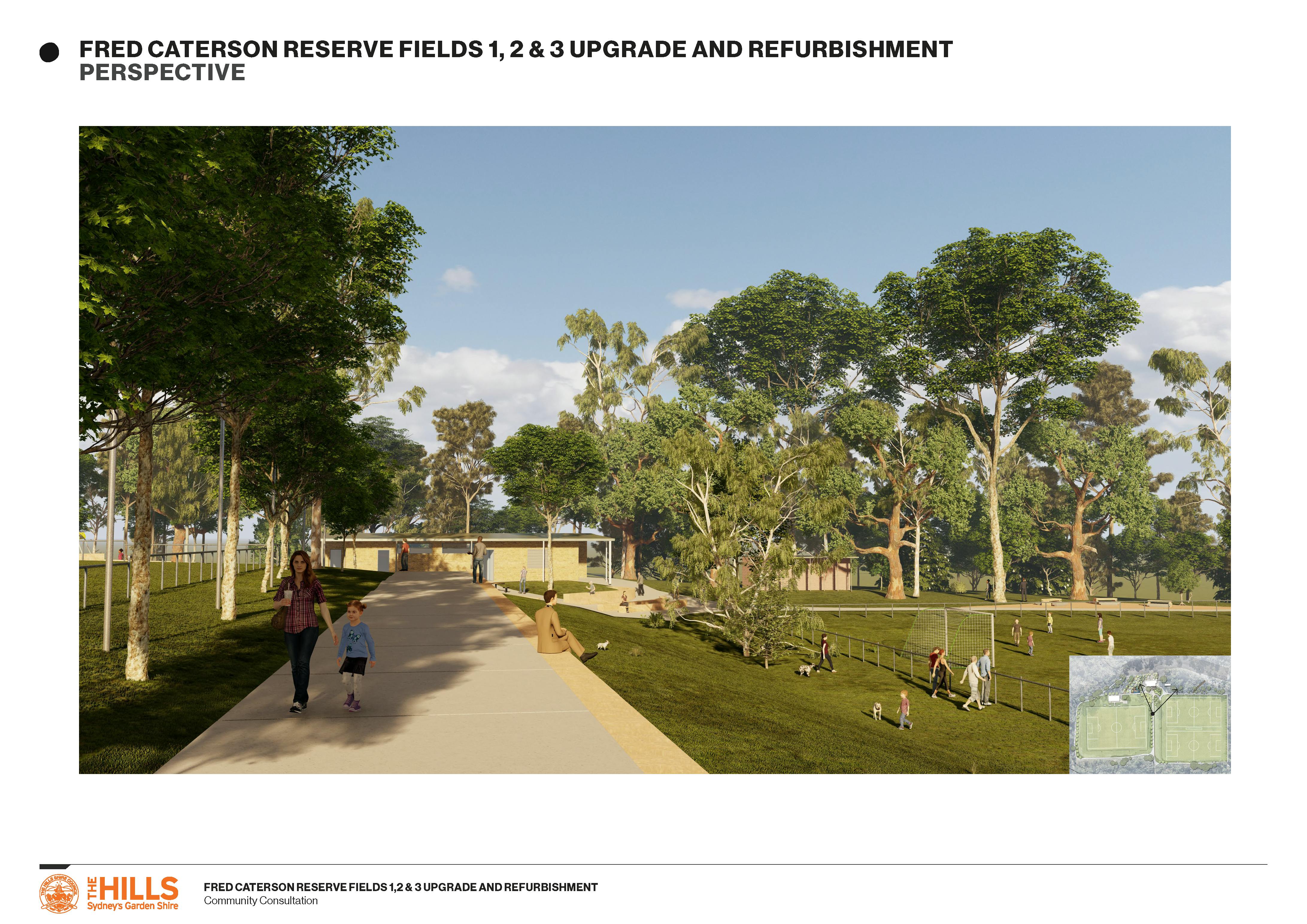 Render of the proposed upgrades to the open space area.