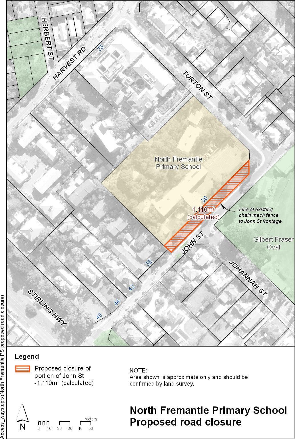Map of North Fremantle PS proposed road closure