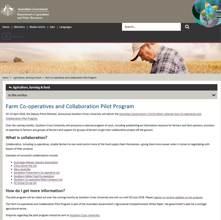 Farm Co-operatives and Collaboration Pilot Program 