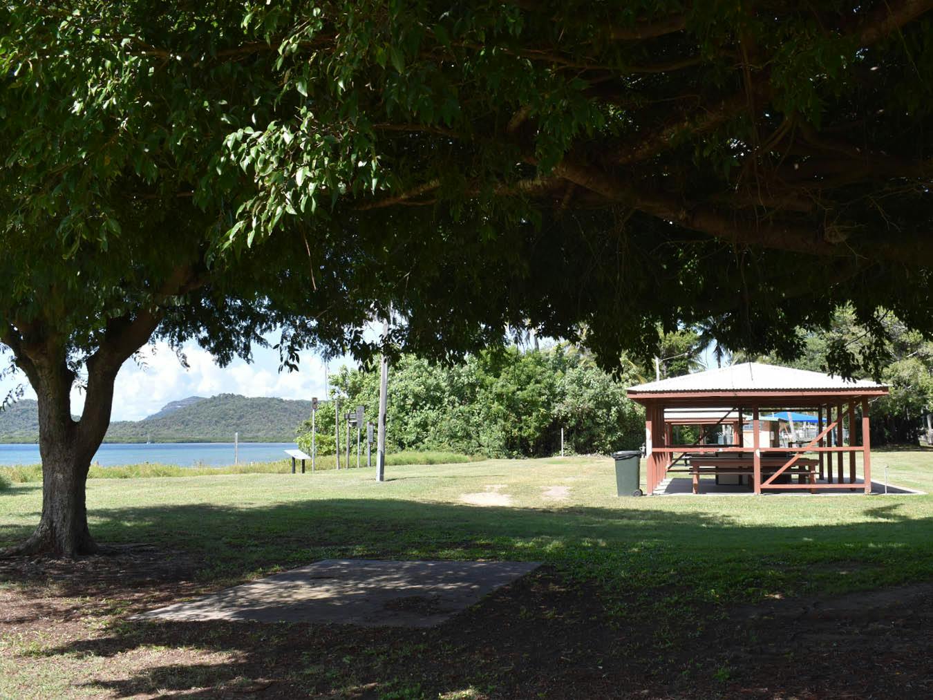 This picnic area is opposite the sign. The photograph looking east towards a picnic shelter.