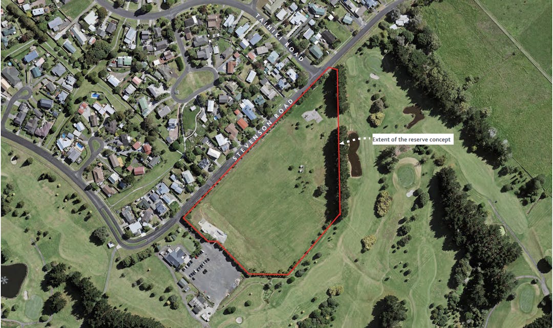 aerial image of the Clarks Becah Reserve Concept remarked in red