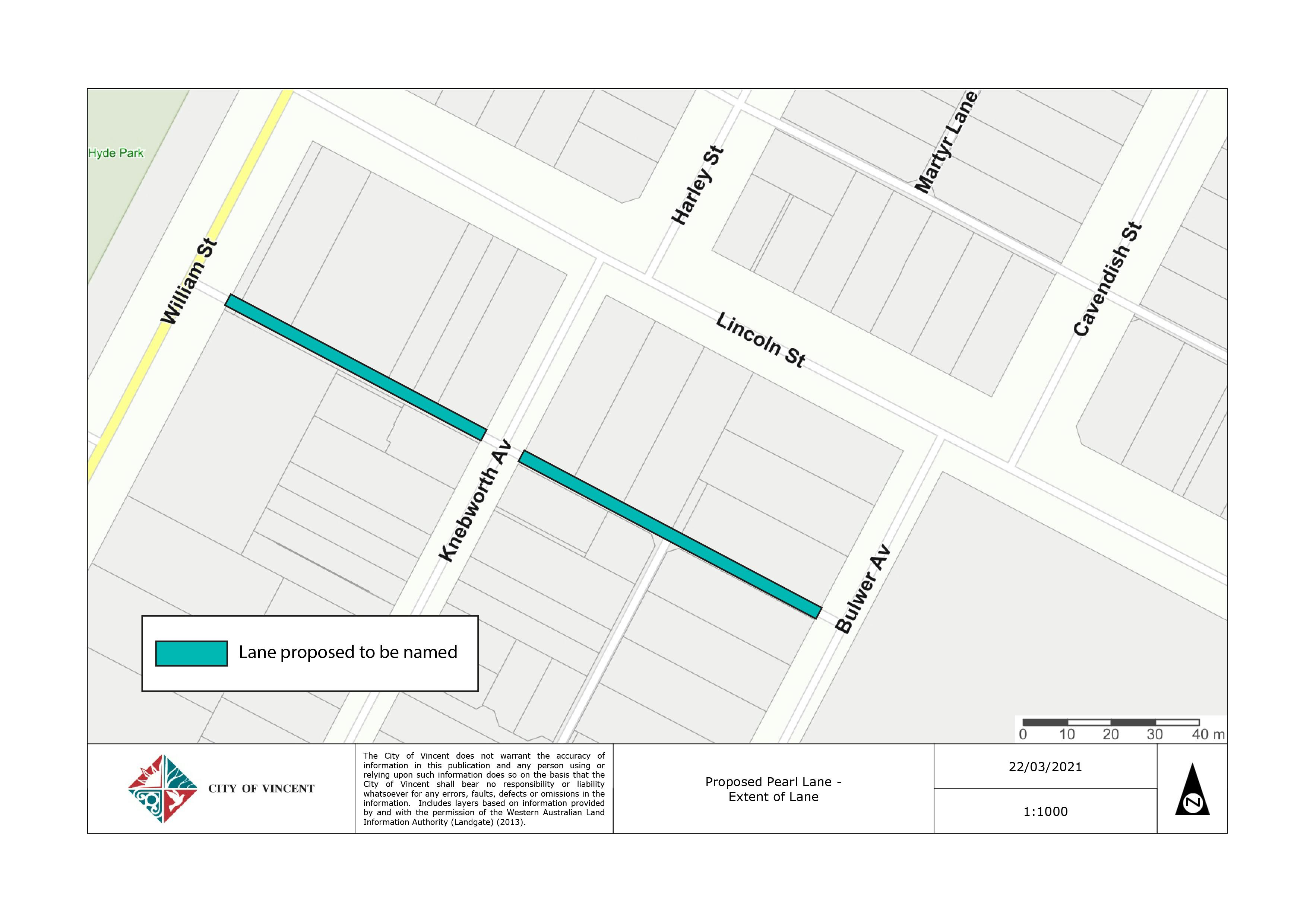 Plan showing location and extent of lane