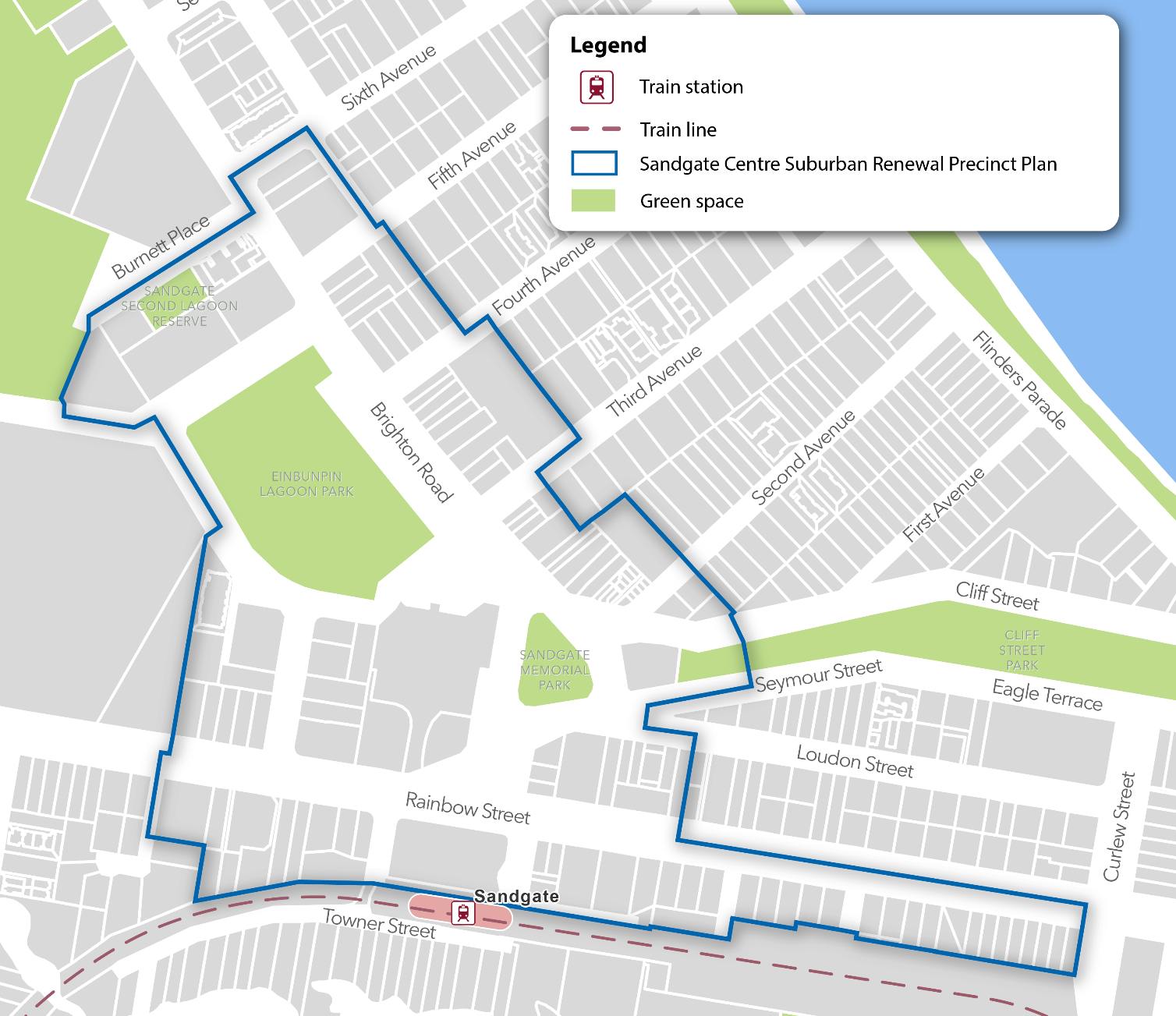 Project area for the Sandgate Centre Suburban Renewal Precinct Plan
