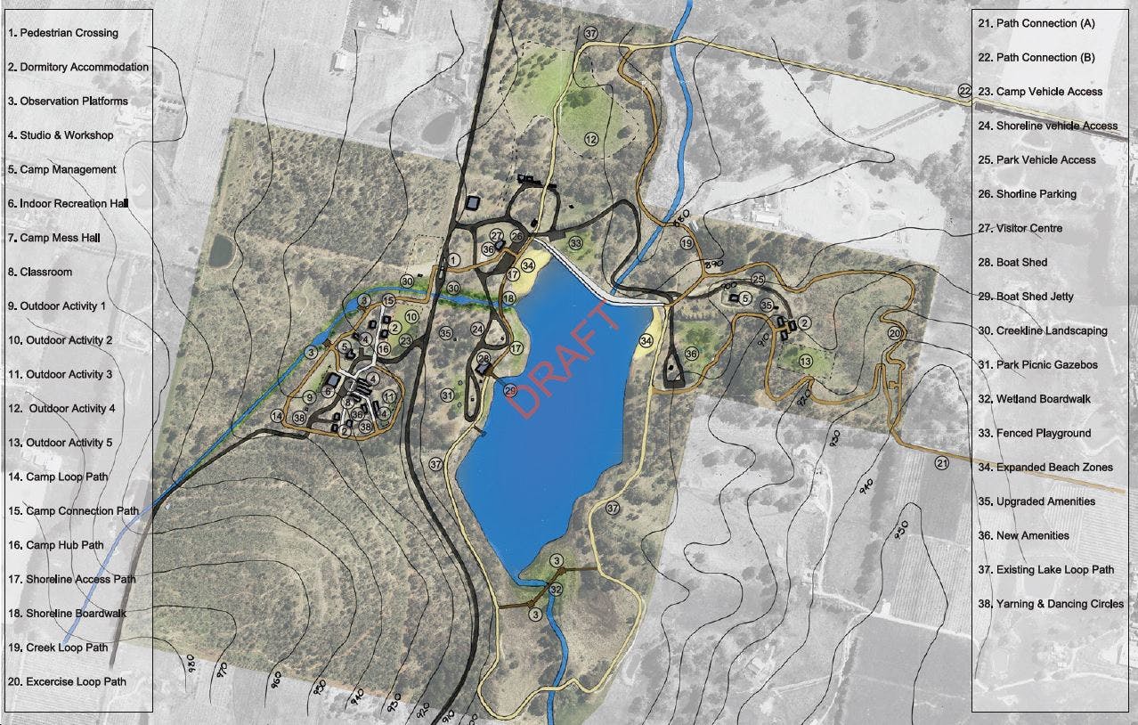 Suggested infrastructure for Lake Canobolas