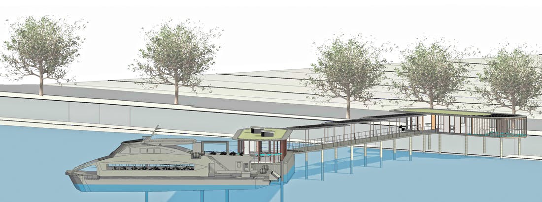 Sandy Bay Ferry Terminal Artists Impression, ferry docking