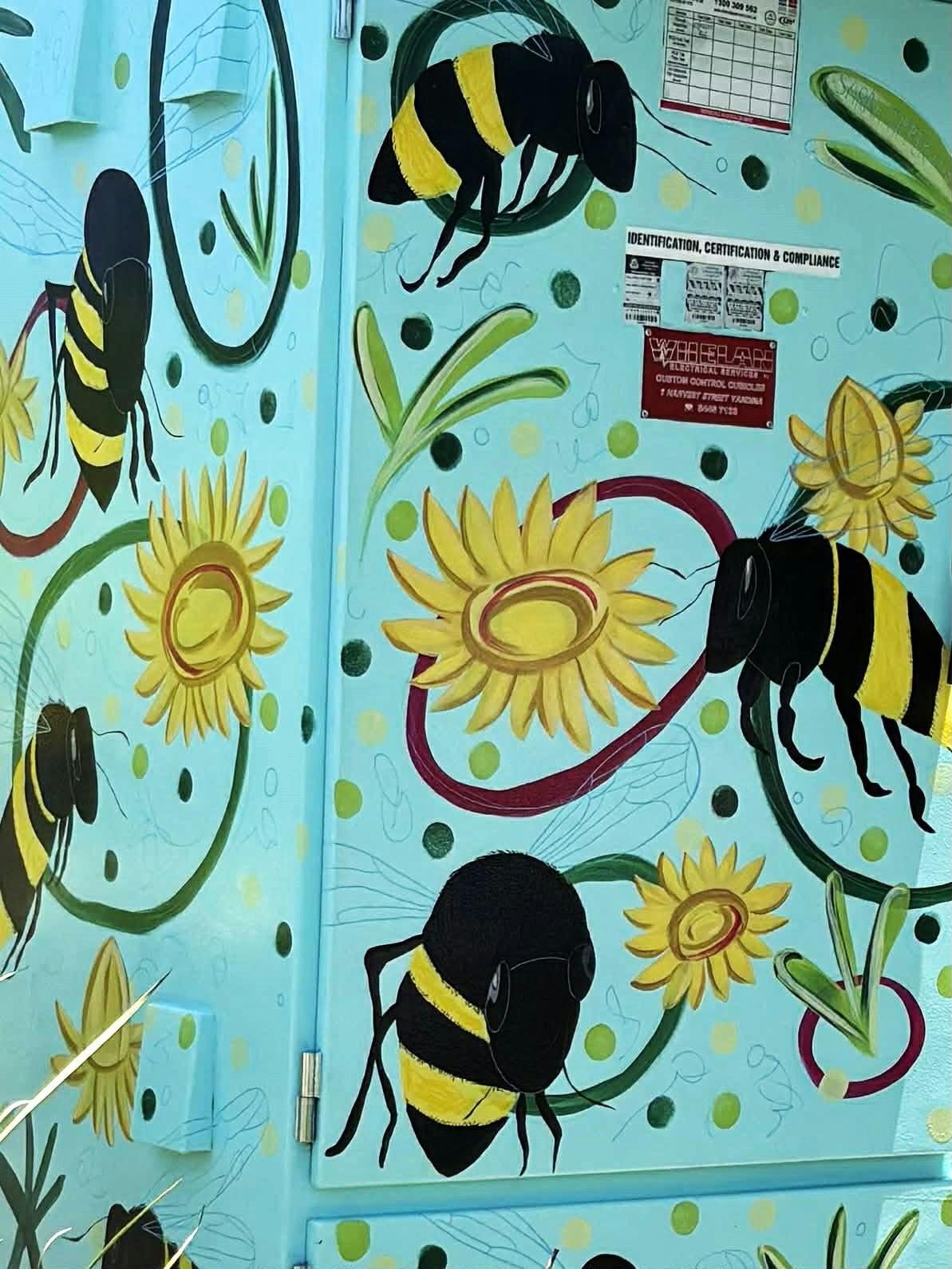 Bees with Strawflowers up close - complete