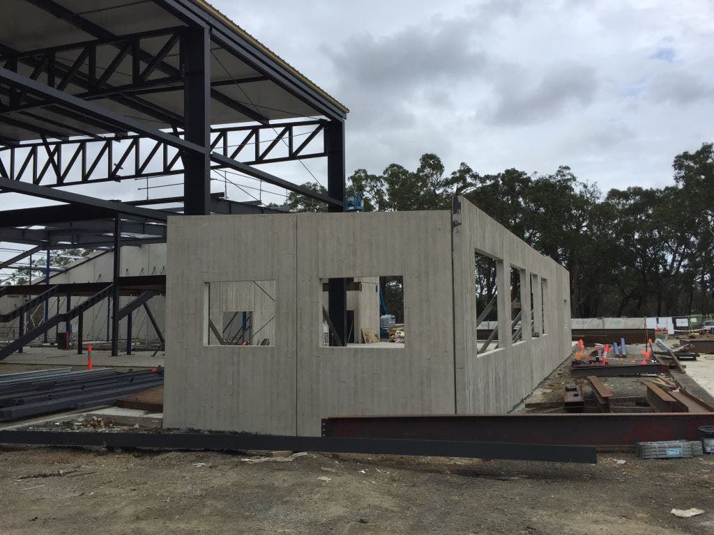 Precast panels installed to the kiosk, office external walls, external storage area and tournament office.