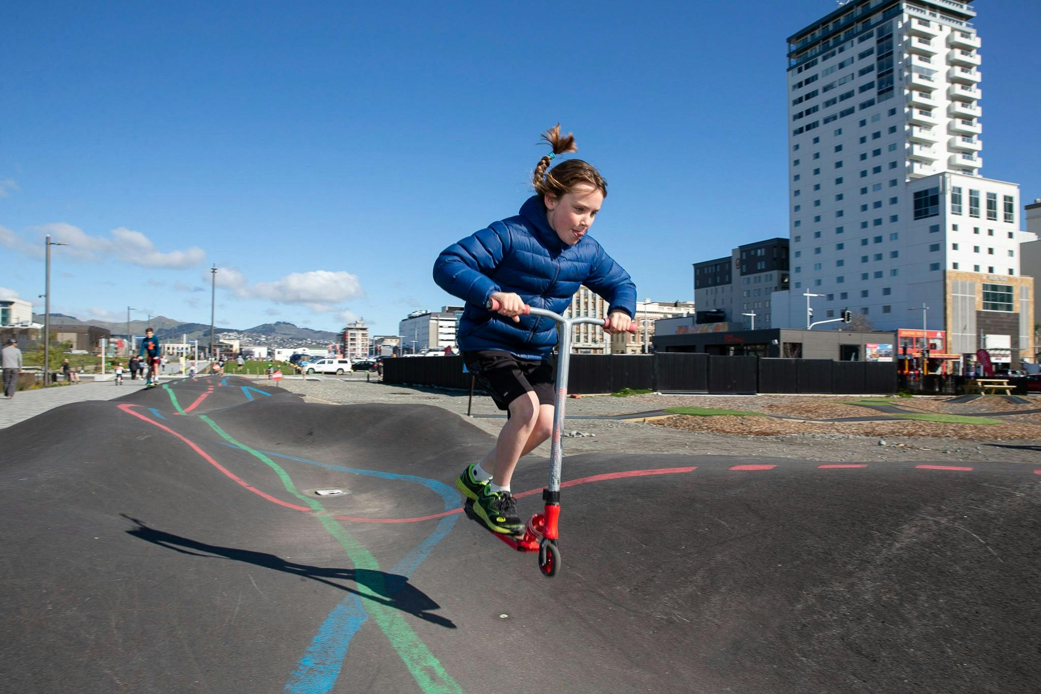 Example of pump track at Margaret Mahy playground, Christchurch