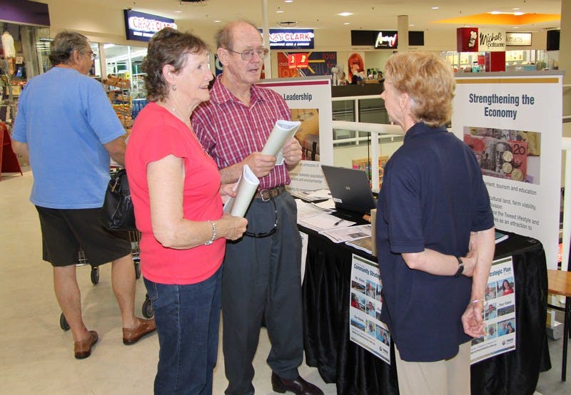 Council Corporate Performance Officer Paula Telford (right) speaks to shoppers during the Community Information Session at Sunnyside Shopping Centre.