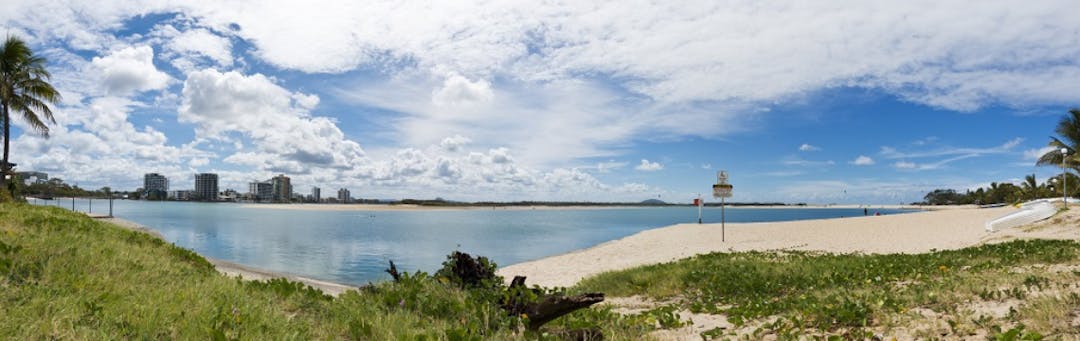 Panoramic image of beach and ocean at the Sunshine Coast, Queensland, Australia