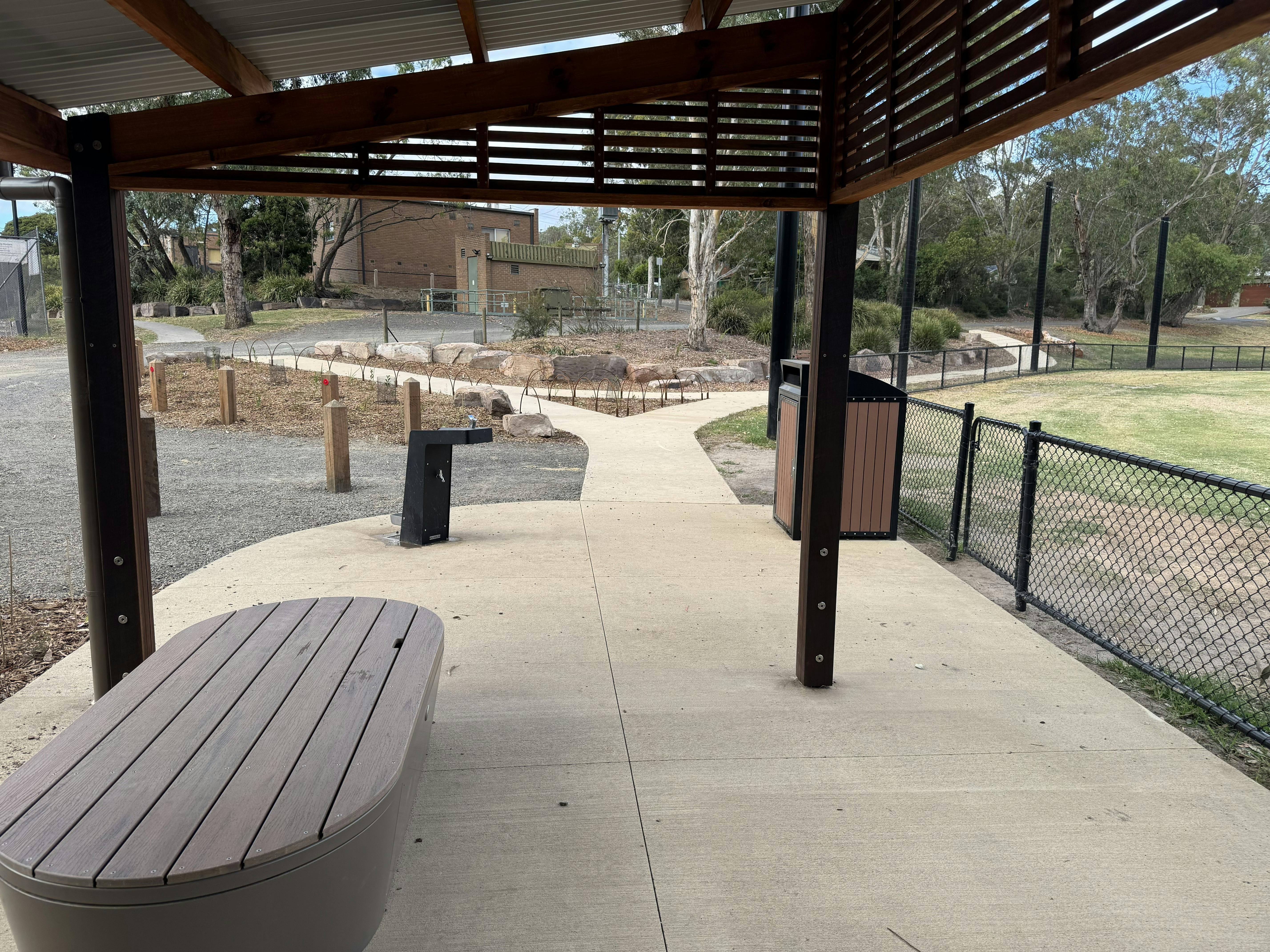 Completed shelter, seating view - Warrandyte Northern Oval