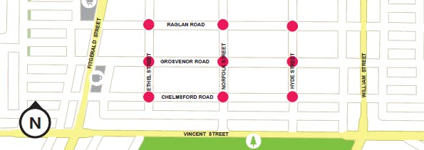 Proposed locations for mini roundabouts