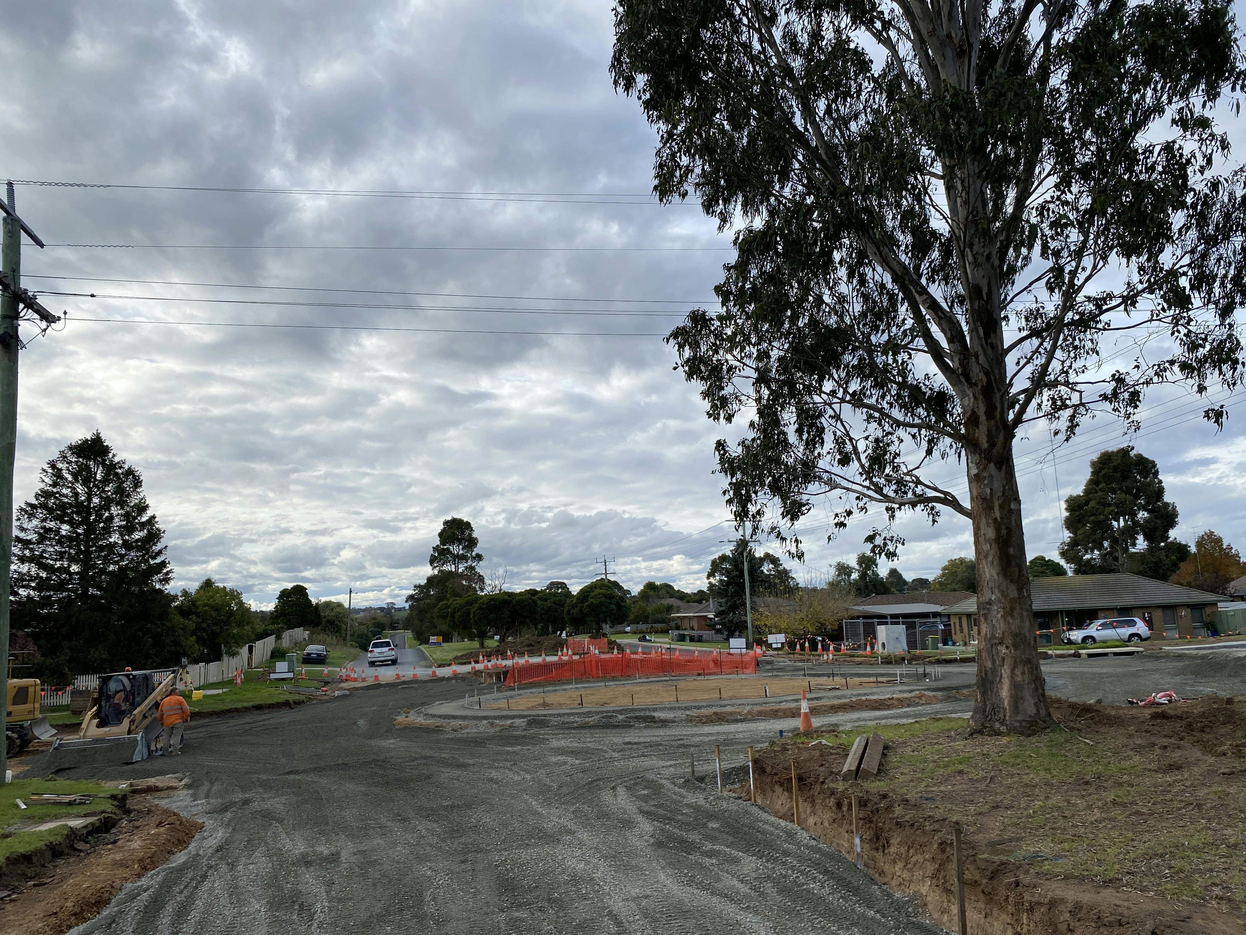 Bredt Street and Moroney Street roundabout under construction - 10 May 2024