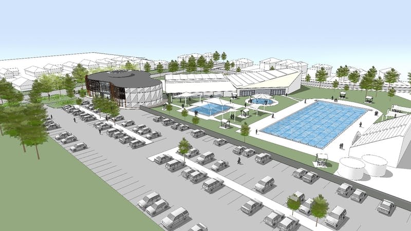 Birds-eye view of the upgraded Aquatic Centre