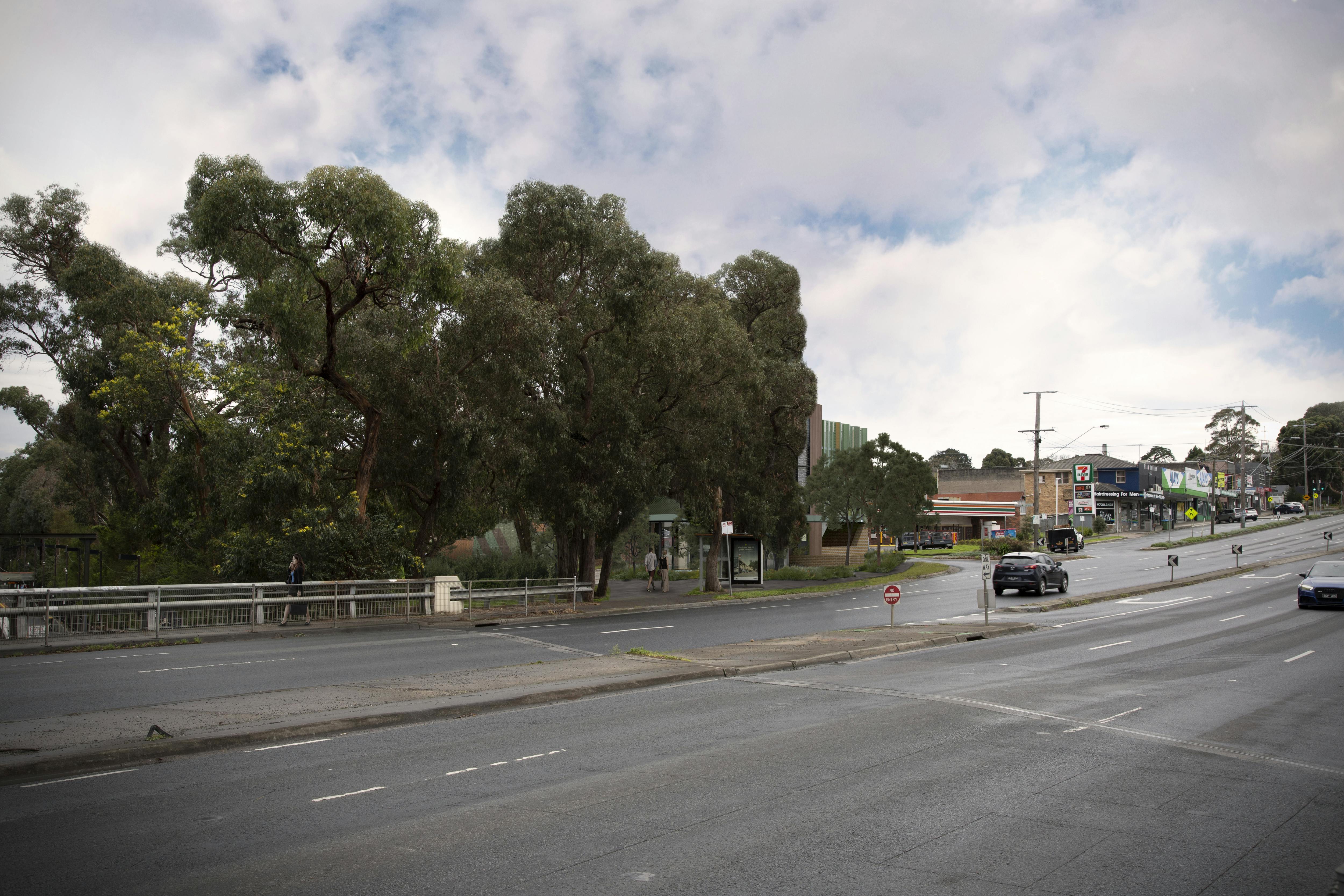 Heathmont AC Carpark view of building Canterbury Road West and existing tree canopy.jpg
