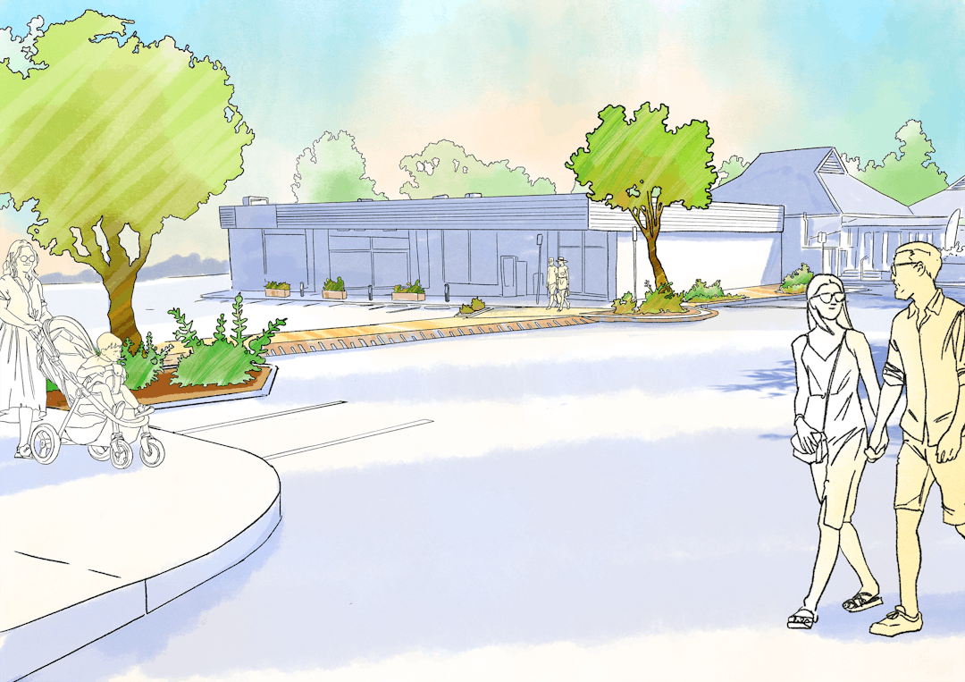 Family walking along Railway Parade, Hazelbrook