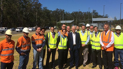 Pacific Highway upgrade team with PM Malcolm Turnbull