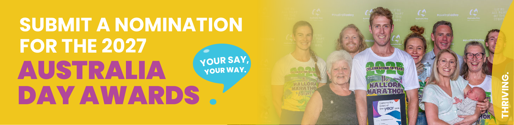 Submit a nomination for the 2027 Australia Day Awards, Your Say Your Way. Photo of last year's winners