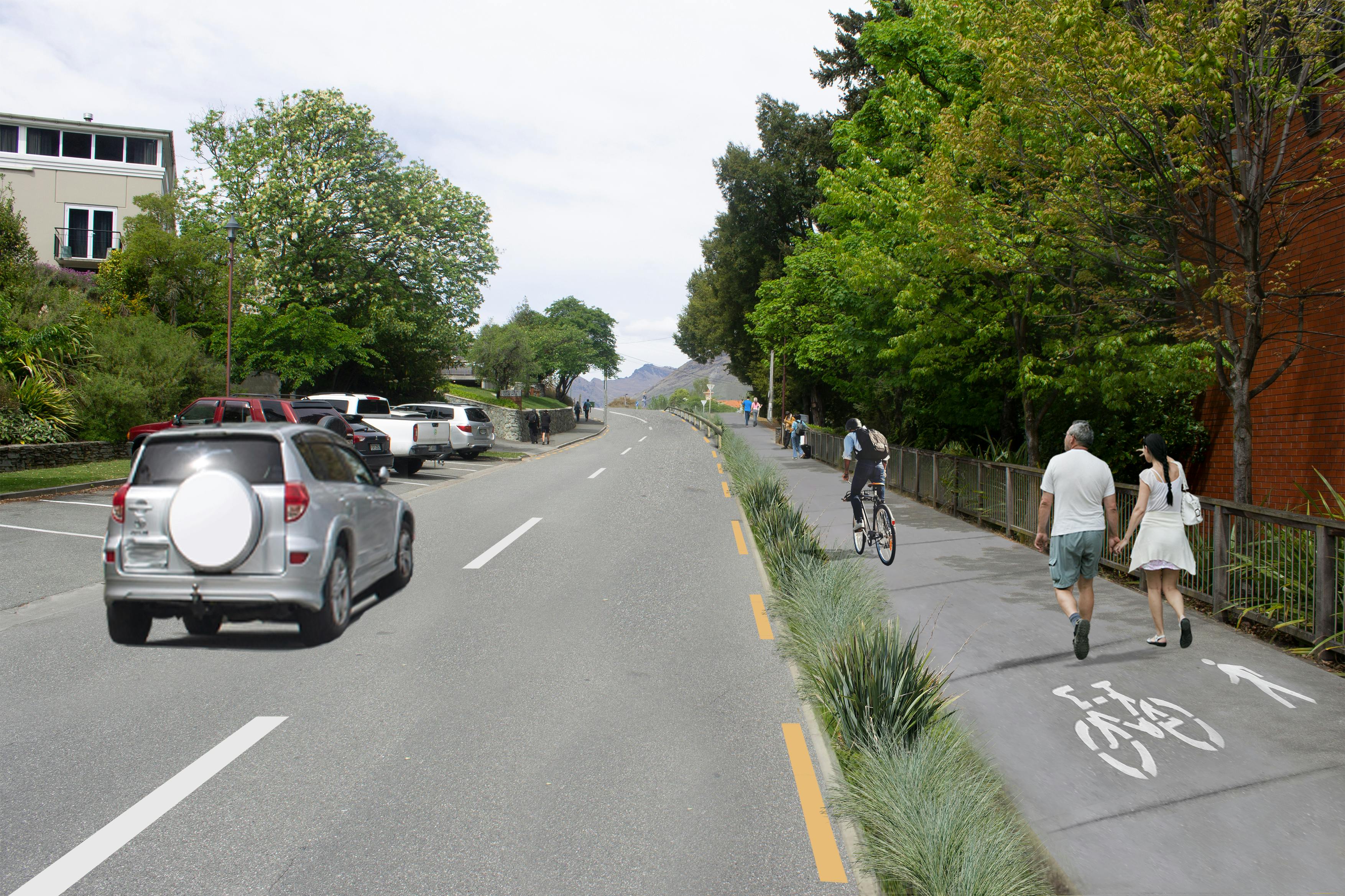 Artists impression of proposed cycleway along Coronation Drive.
