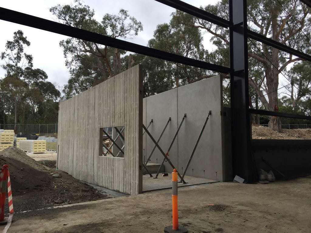 Precast panels installed to the kiosk, office external walls, external storage area and tournament office.