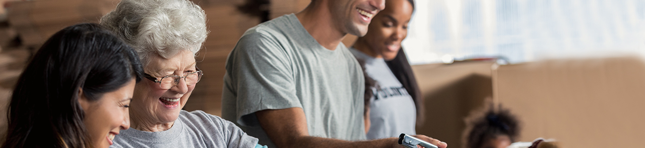 Community volunteers serving food