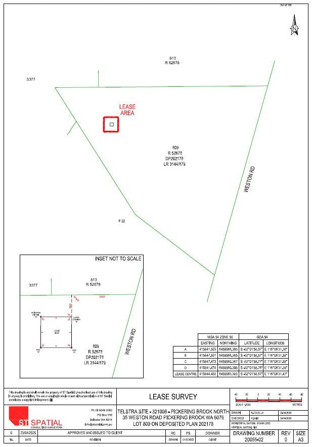 Proposed Lease area at 35 Weston Rd, Pickering Brook
