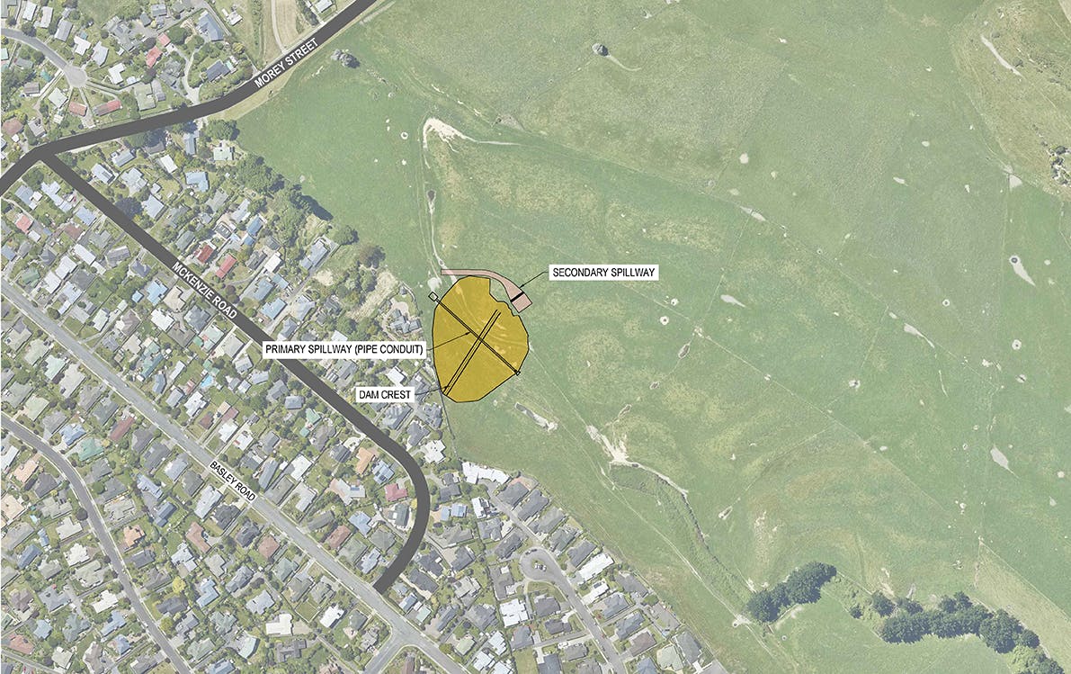 Location of the proposed Morey Street west dam