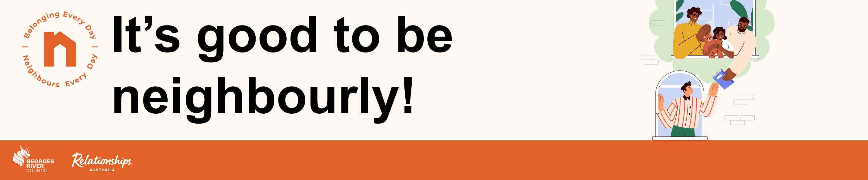 A teal background with red and cream coloured splashes, with the text "humans of Georges River"