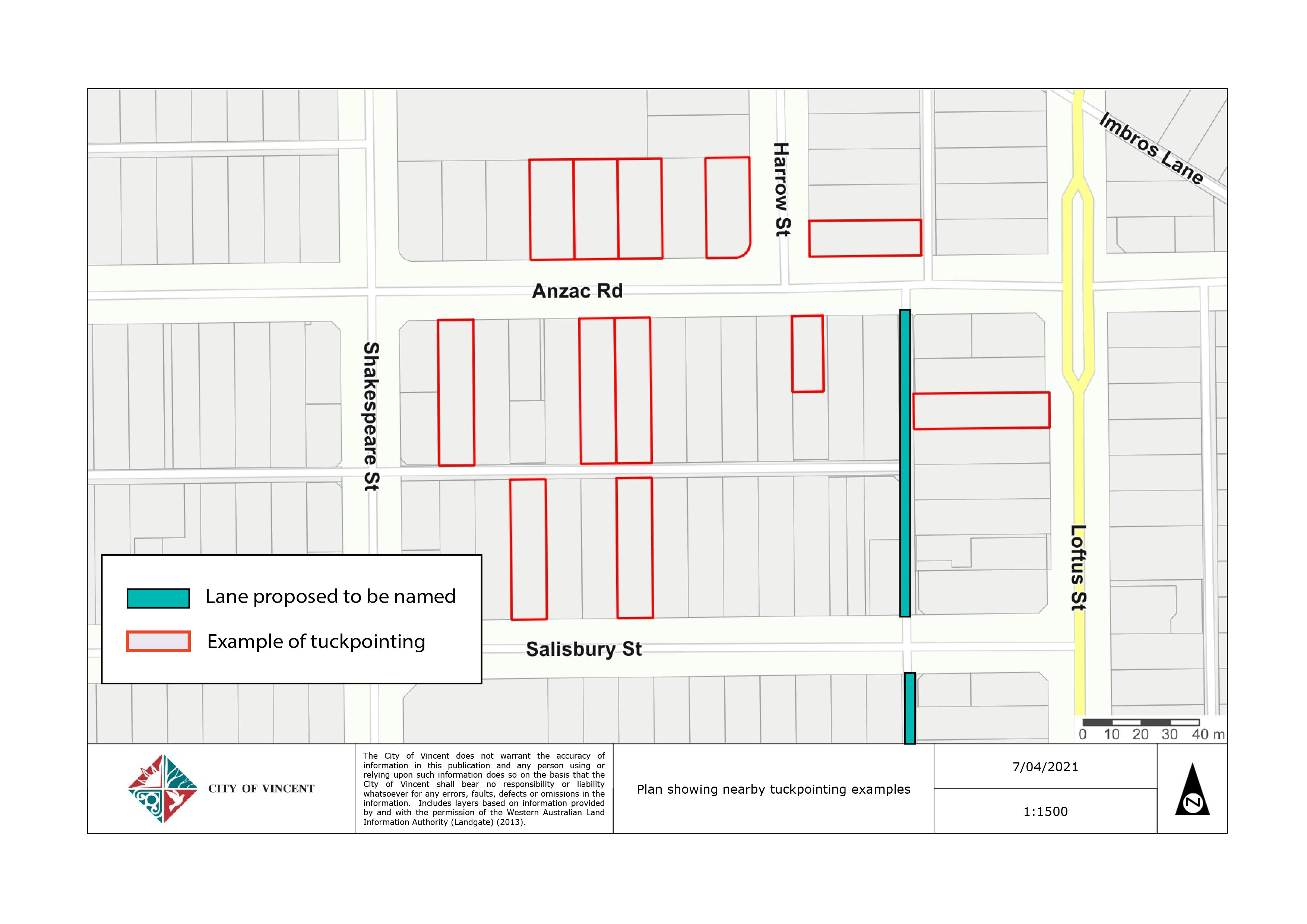 Plan showing nearby tuckpointing examples