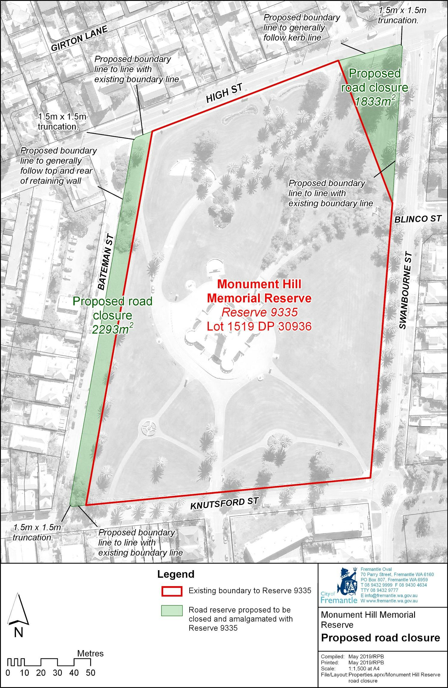 Monument Hill Reserve  Proposed Road Closures