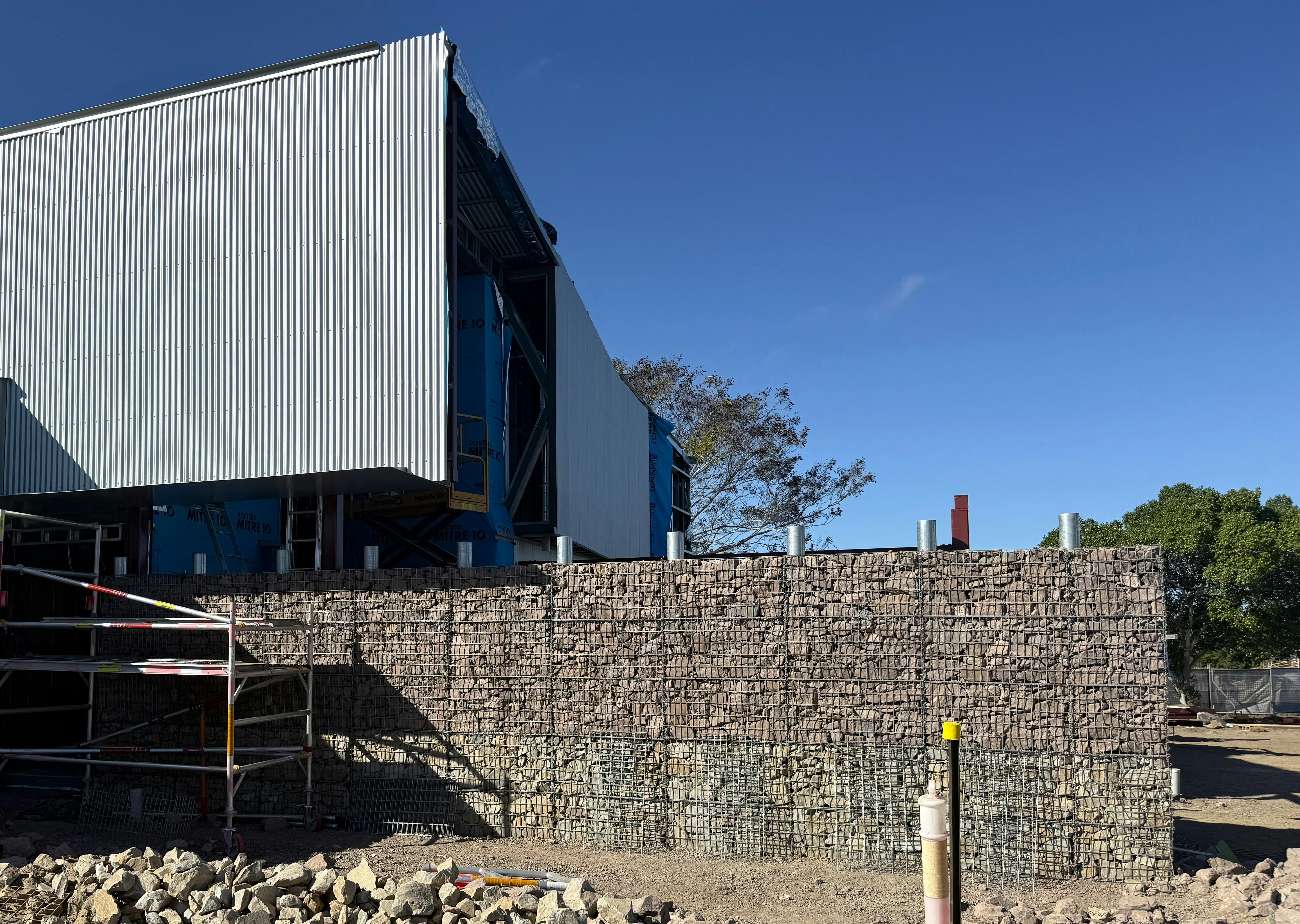 Collinsville Hub construction photo gabion walls - Aug