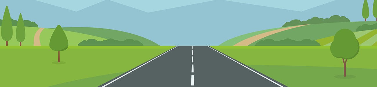 An illustration of a road with hills in the background