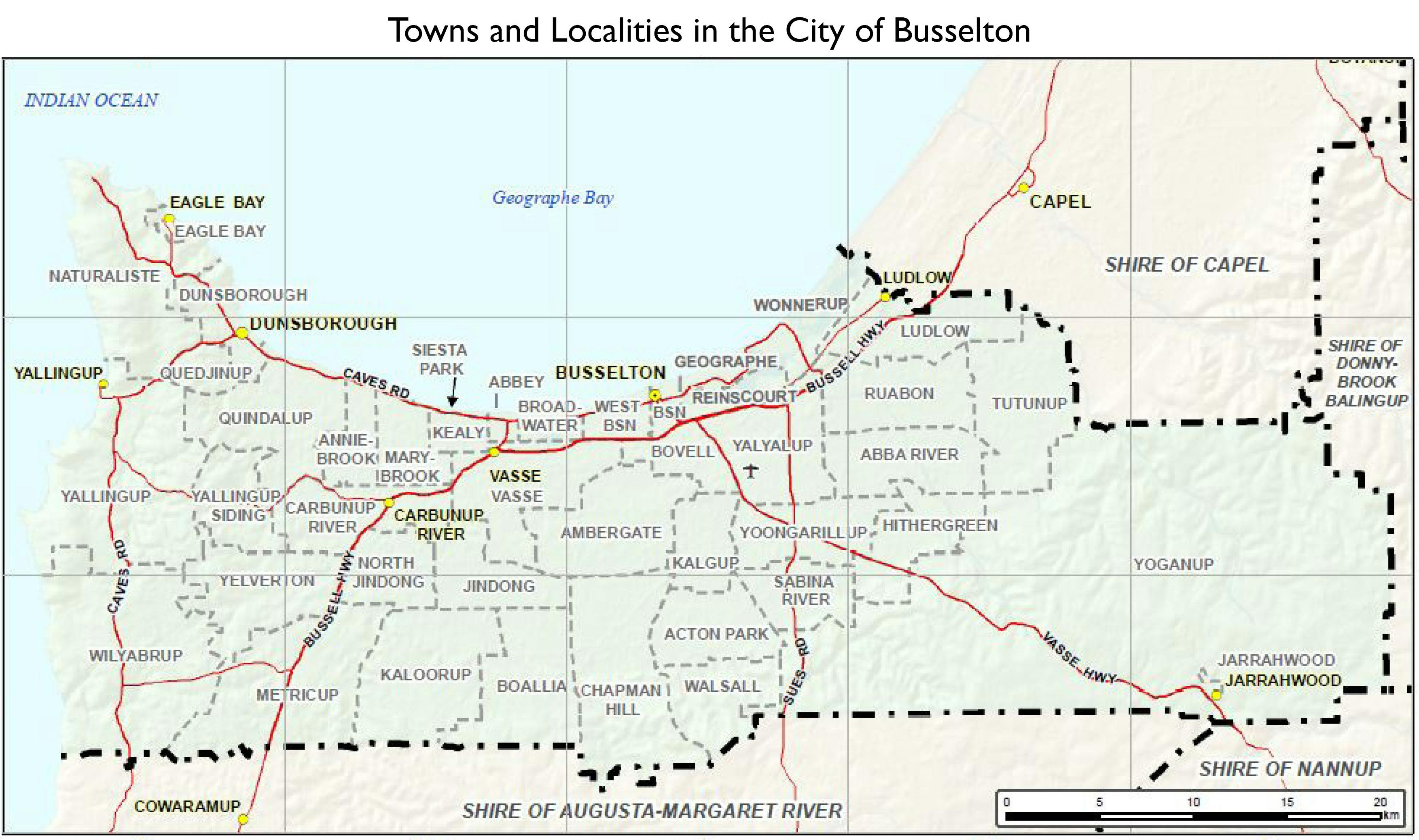 City of Busselton Towns and Localities