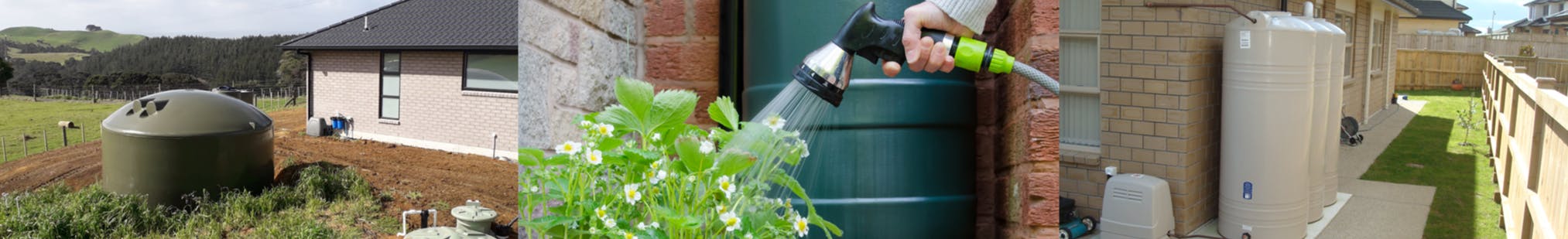 Images of rainwater tanks and outdoor watering