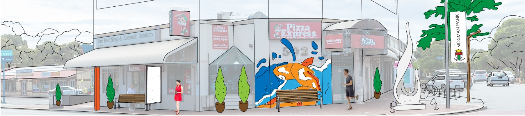 Artist's impression of Mosman Park Town Centre revitalisation streetscape