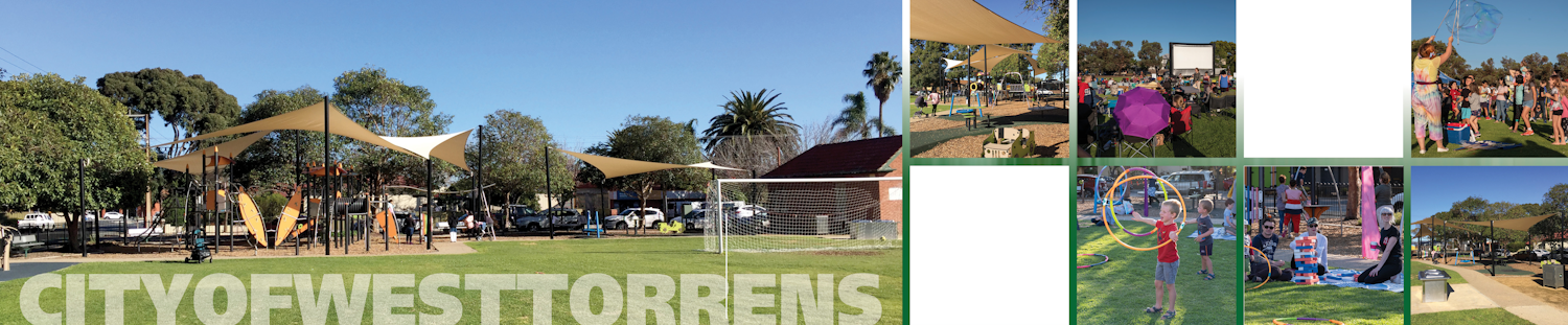 Montage of Kesmond Reserve playground, oval and activities