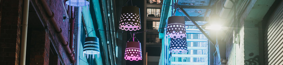 Feature lighting in a laneway at night