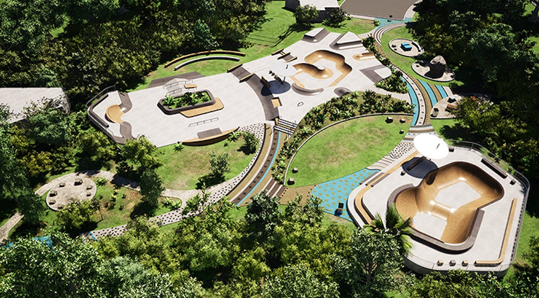 A 3D overview of the concept plan for the Byron Bay Skatepark and Recreation Precinct