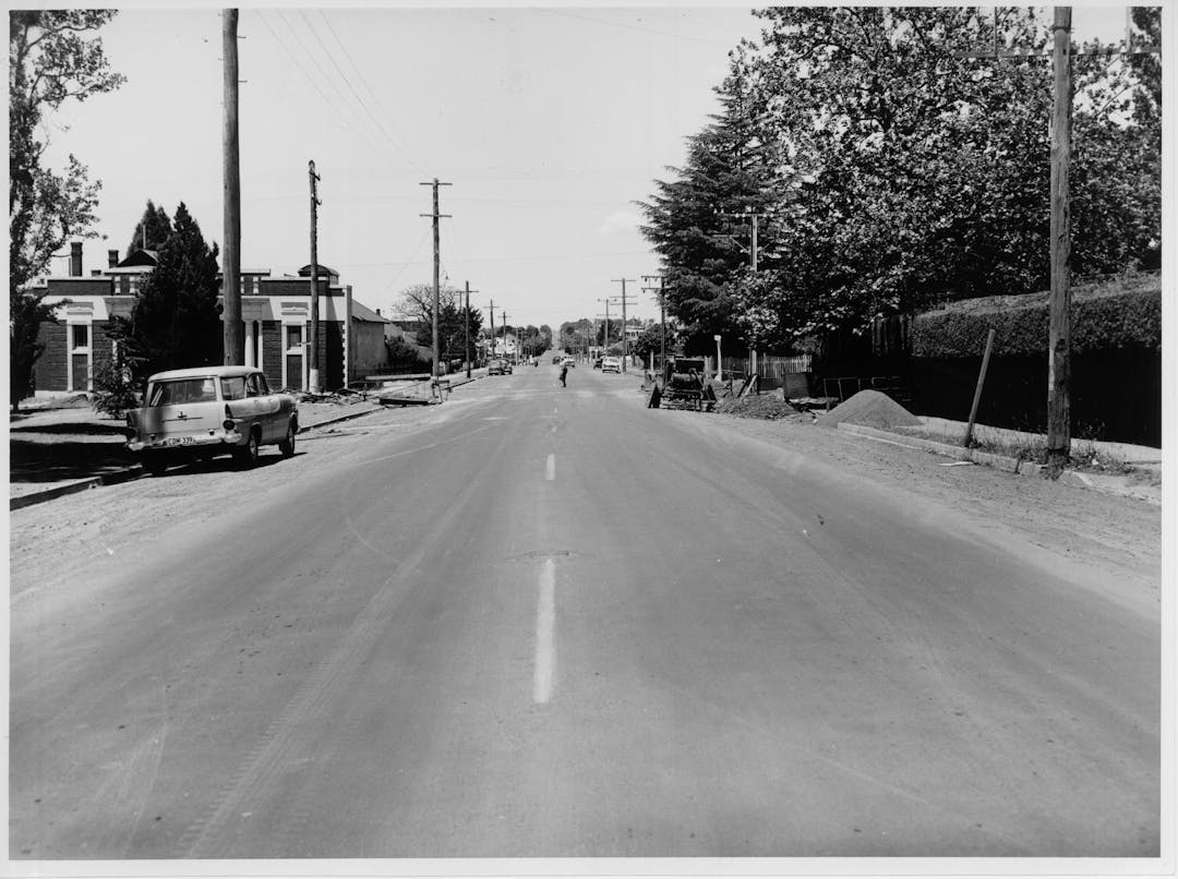 Black and white historical image of Barney Street Armidale.
